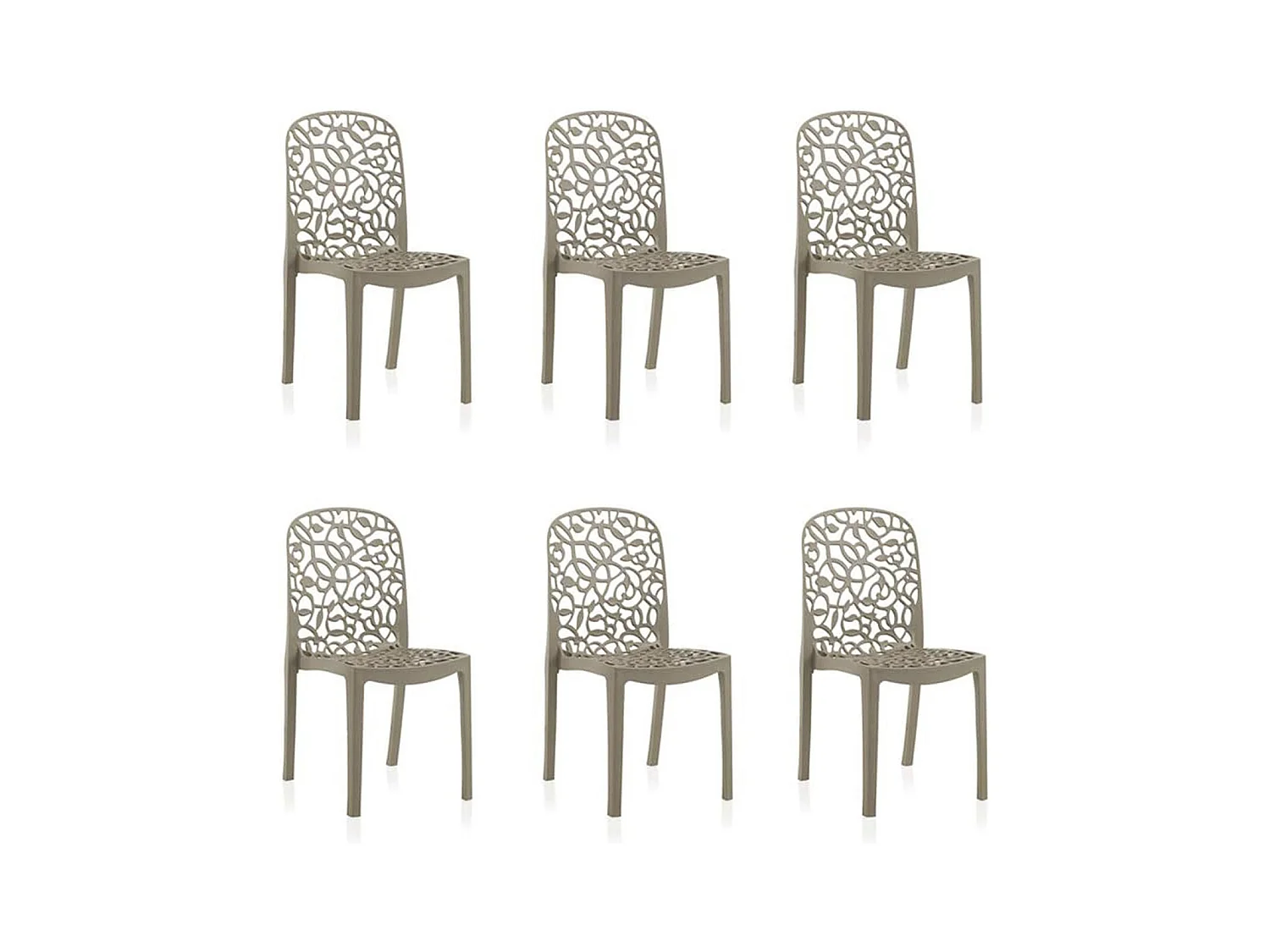 Lot de 6 chaises de jardin empilables en résine coloris taupe - Longueur 47 x Profondeur 50 x Hauteur 87 cm