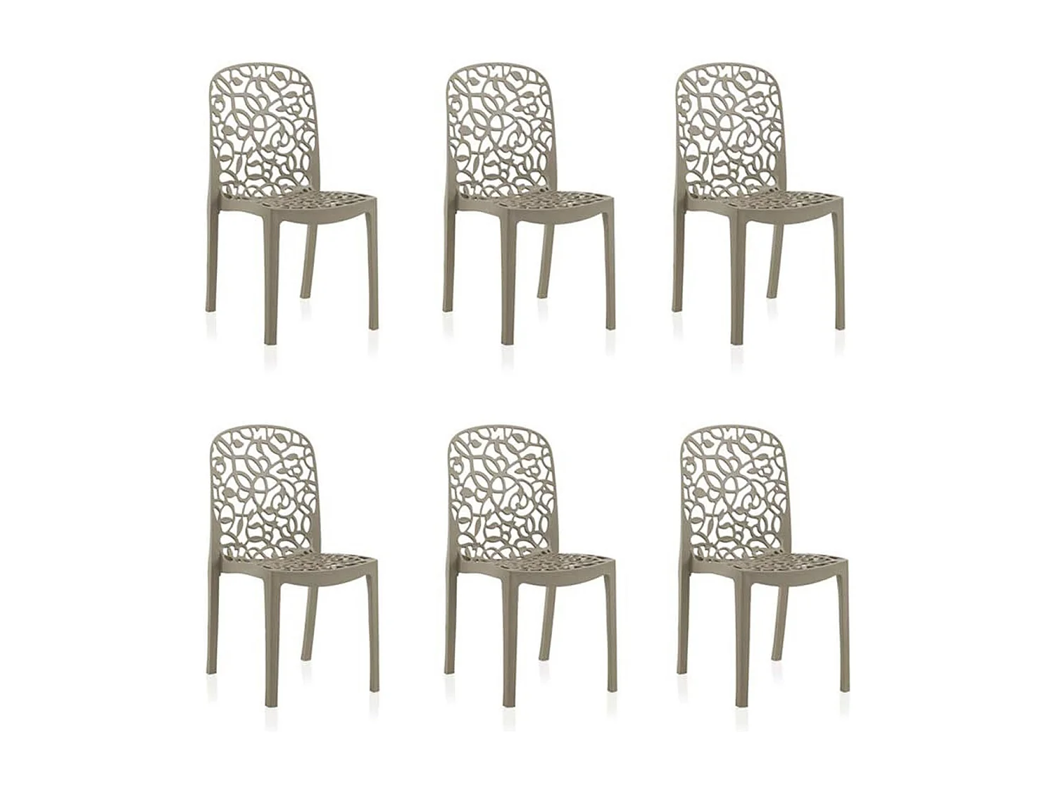 Lot de 6 chaises de jardin empilables en résine coloris taupe - Longueur 47 x Profondeur 50 x Hauteur 87 cm