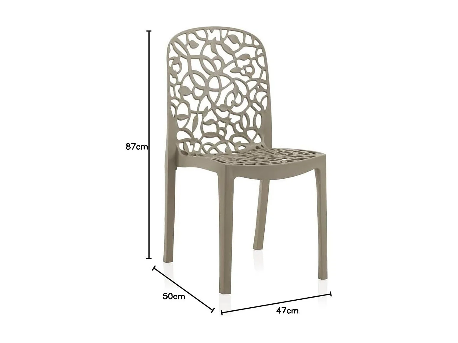 Lot de 6 chaises de jardin empilables en résine coloris taupe - Longueur 47 x Profondeur 50 x Hauteur 87 cm
