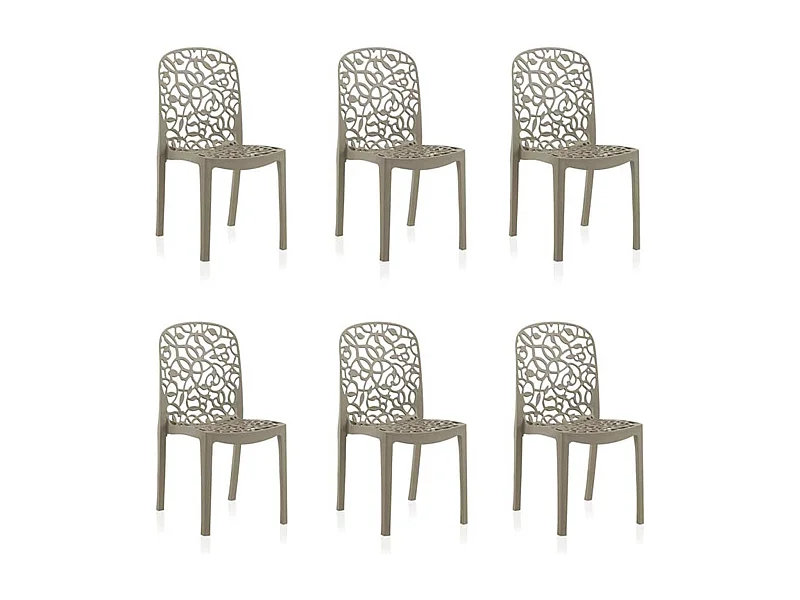 Lot de 6 chaises de jardin empilables en résine coloris taupe - Longueur 47 x Profondeur 50 x Hauteur 87 cm