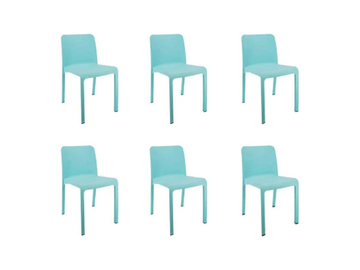 Lot de 6 chaises de jardin empilables en résine coloris bleu azul - Longueur 48 x Profondeur 53 x Hauteur 80 cm