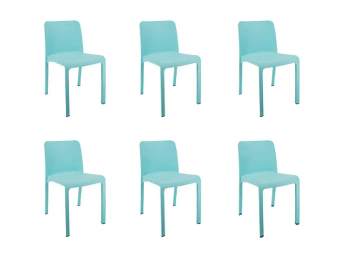 Lot de 6 chaises de jardin empilables en résine coloris bleu azul - Longueur 48 x Profondeur 53 x Hauteur 80 cm