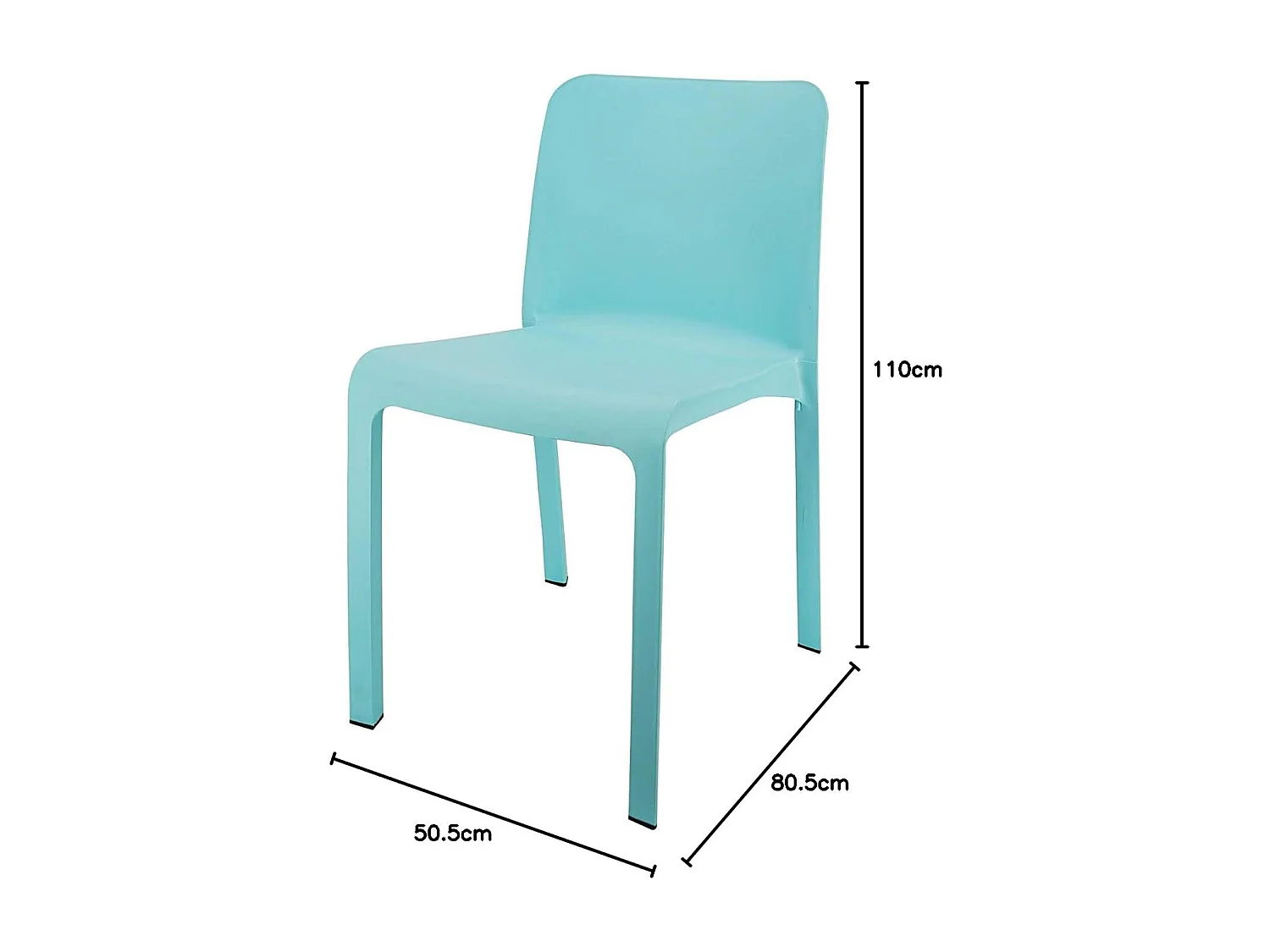 Lot de 6 chaises de jardin empilables en résine coloris bleu azul - Longueur 48 x Profondeur 53 x Hauteur 80 cm
