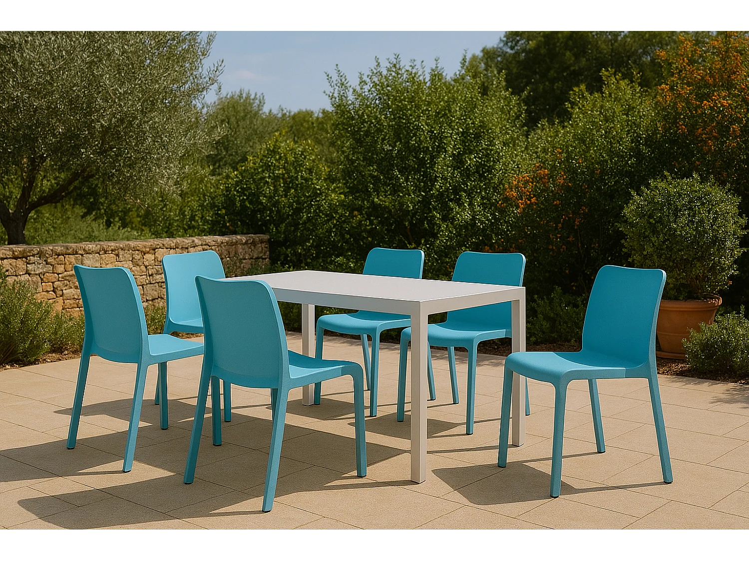 Lot de 6 chaises de jardin empilables en résine coloris bleu azul - Longueur 48 x Profondeur 53 x Hauteur 80 cm