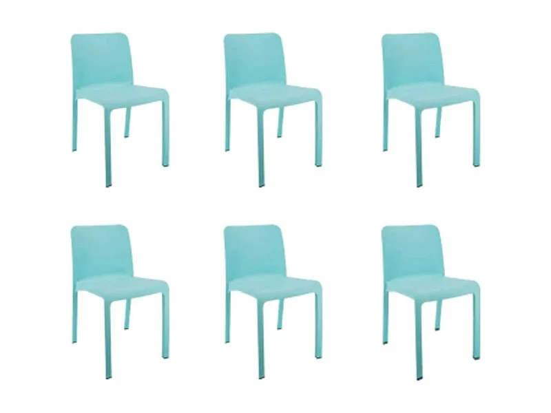 Lot de 6 chaises de jardin empilables en résine coloris bleu azul - Longueur 48 x Profondeur 53 x Hauteur 80 cm