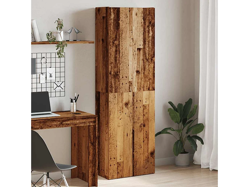 Aparador alto madera de ingeniería envejecida 60x32x190 cm