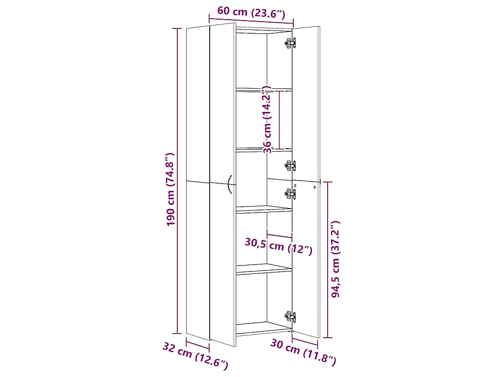 Buffet haut vieux bois 60x32x190 cm bois d'ingénierie