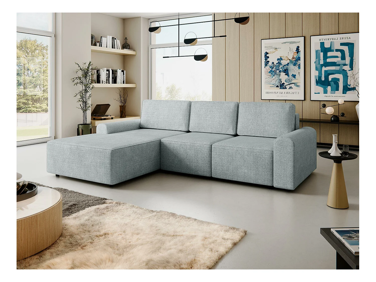 Canapé d'angle Stonecrest 105, Gris, Fonction de couchage, Boîte de literie, 258x168x85cm