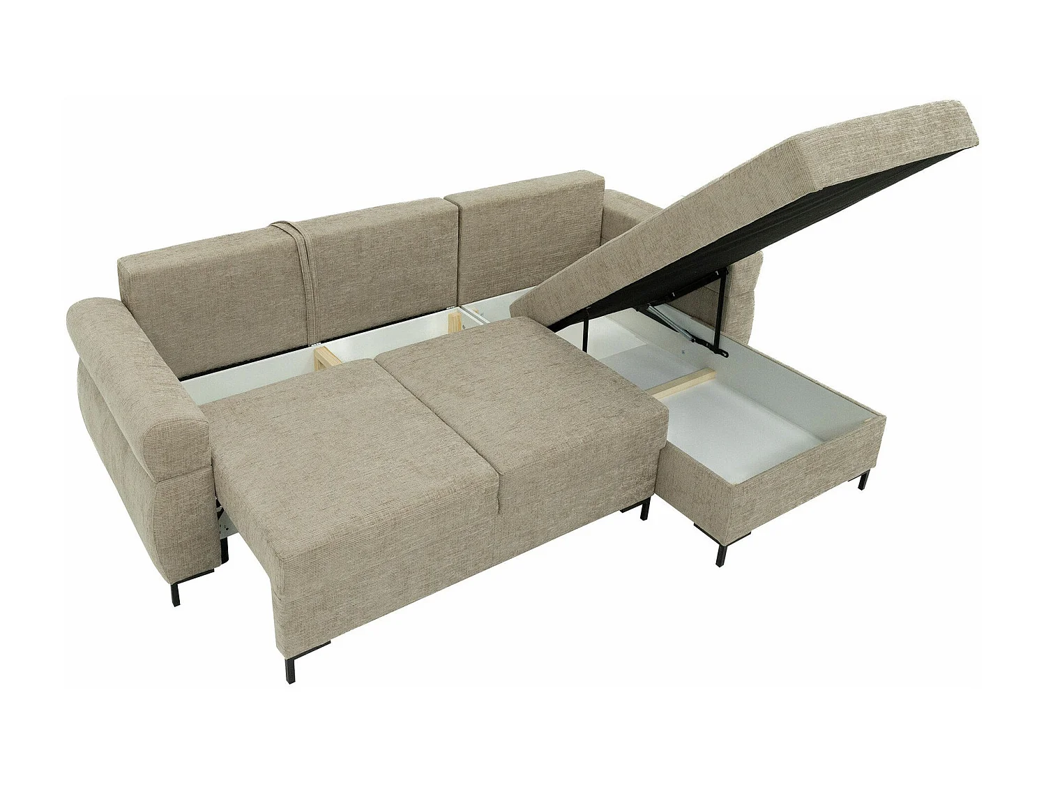 Sofá rinconero Stonecrest 103, Gris, Función de descanso, Almacenaje, 258x170x92cm