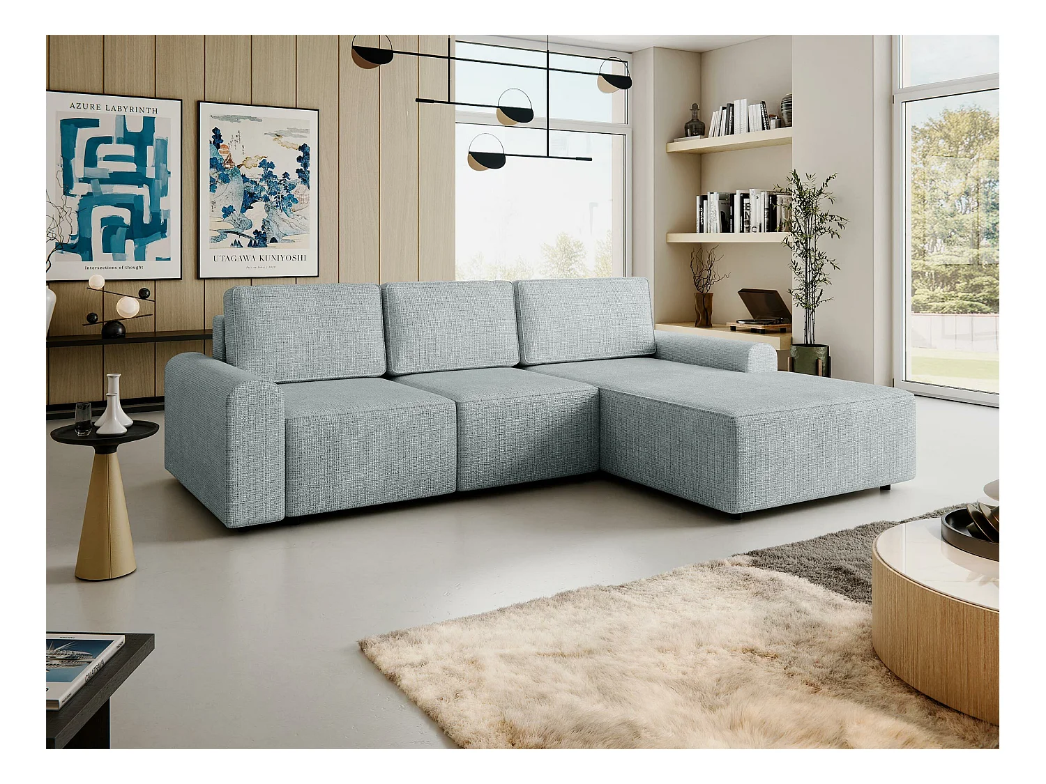 Canapé d'angle Stonecrest 105, Gris, Fonction de couchage, Boîte de literie, 258x168x85cm