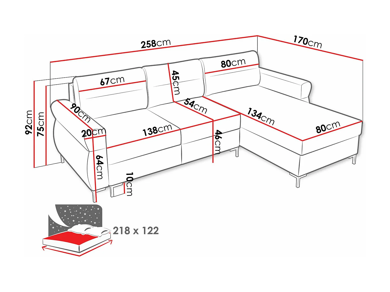 Sofá de canto Stonecrest 103, Castanho claro, Funcionalidade de dormir