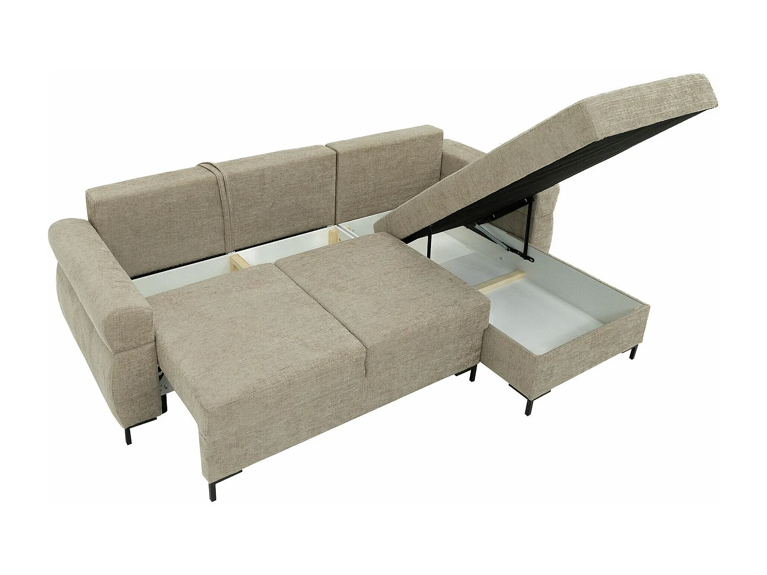 Canapé d'angle Stonecrest 103, Brun clair, Fonction de couchage, Boîte de literie, 258cm