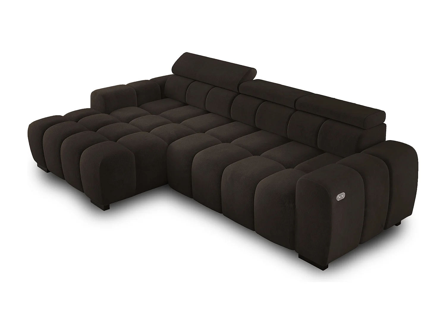 Hoekbank OMBO 285x168x77/97 cm, Linkerkant, Slaapfunctie, Elektrisch Uitschuifbaar Zitvlak, Verstelbare Hoofdsteunen, Olijfgroene SALVADOR-stof