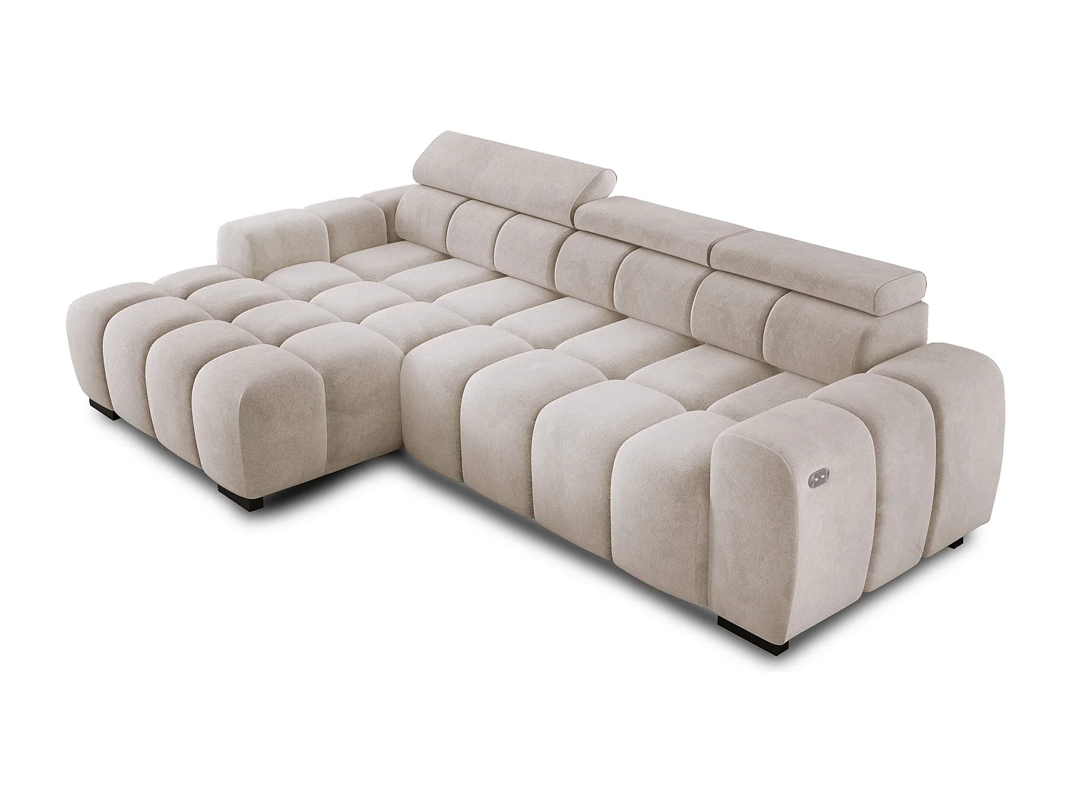 Hoekbank OMBO 285x168x77/97 cm, Linkerkant, Slaapfunctie, Elektrisch Uitschuifbaar Zitvlak, Verstelbare Hoofdsteunen, Cappuccino SALVADOR-stof