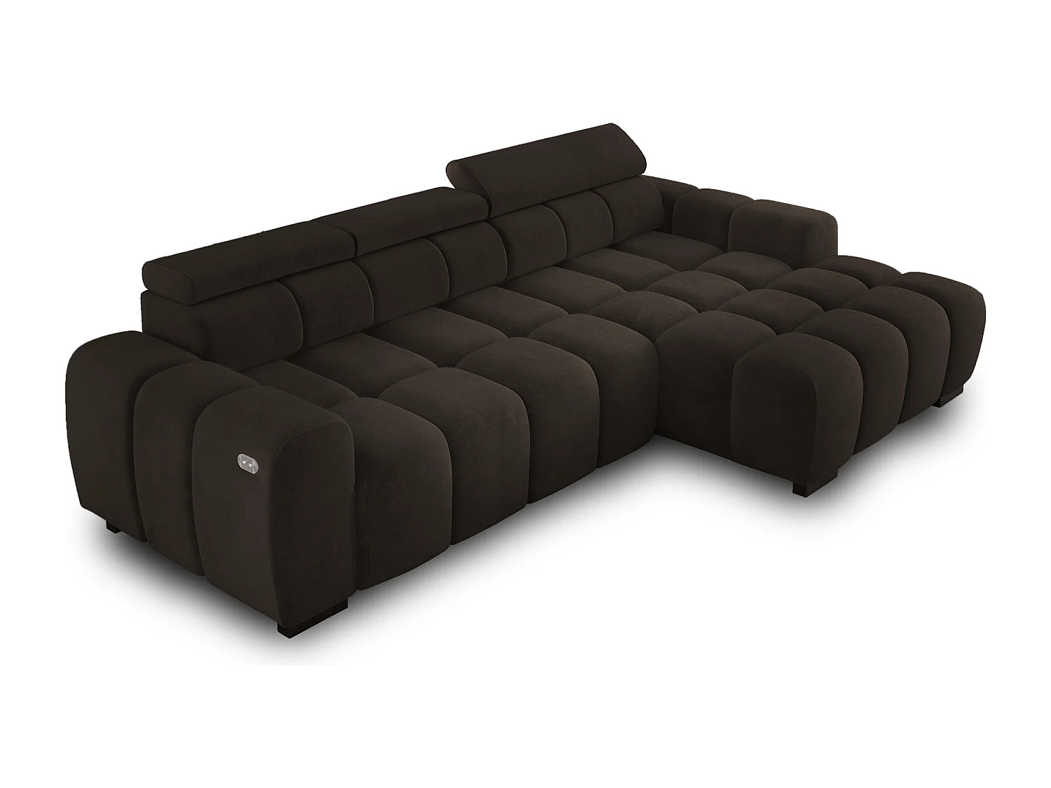 Hoekbank OMBO 285x168x77/97 cm, Rechterkant, Slaapfunctie, Elektrisch Uitschuifbaar Zitvlak, Verstelbare Hoofdsteunen, Grijze SALVADOR-stof