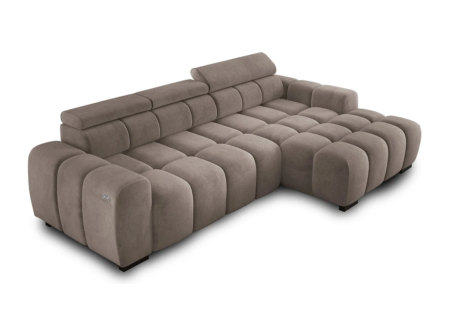 Hoekbank OMBO 285x168x77/97 cm, Rechterkant, Slaapfunctie, Elektrisch Uitschuifbaar Zitvlak, Verstelbare Hoofdsteunen, Cappuccino SALVADOR-stof