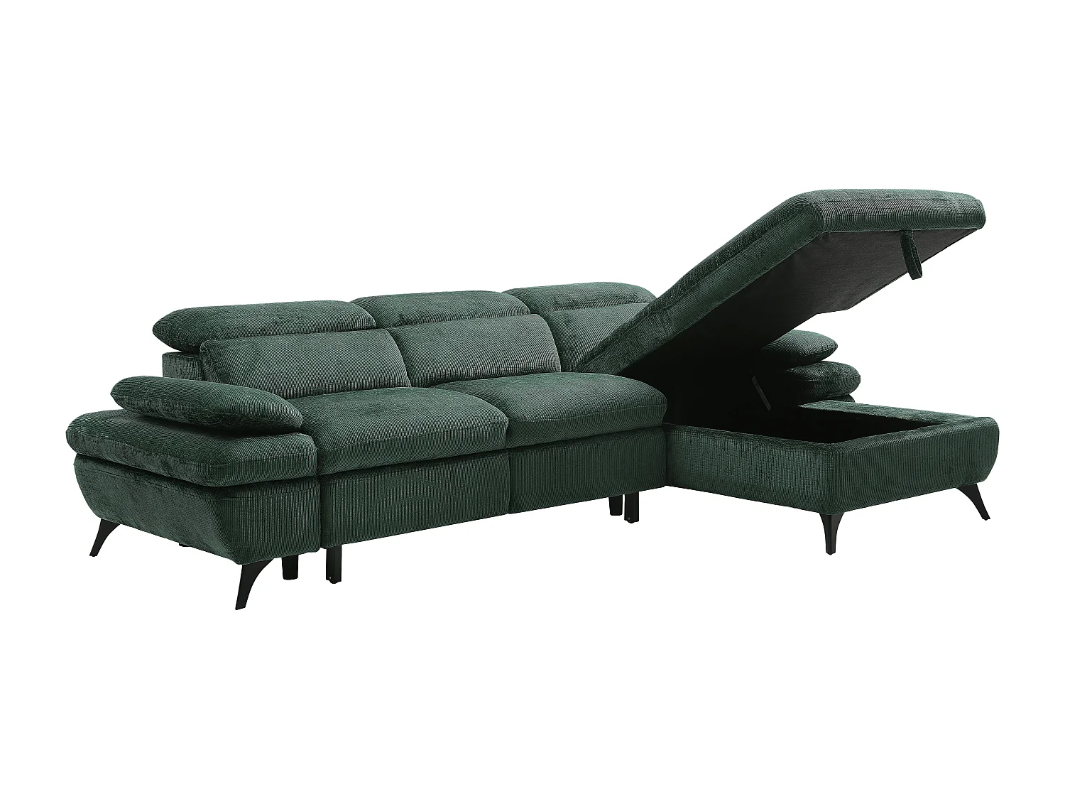 Canapé d'angle droit convertible en tissu texturé vert SURDELI