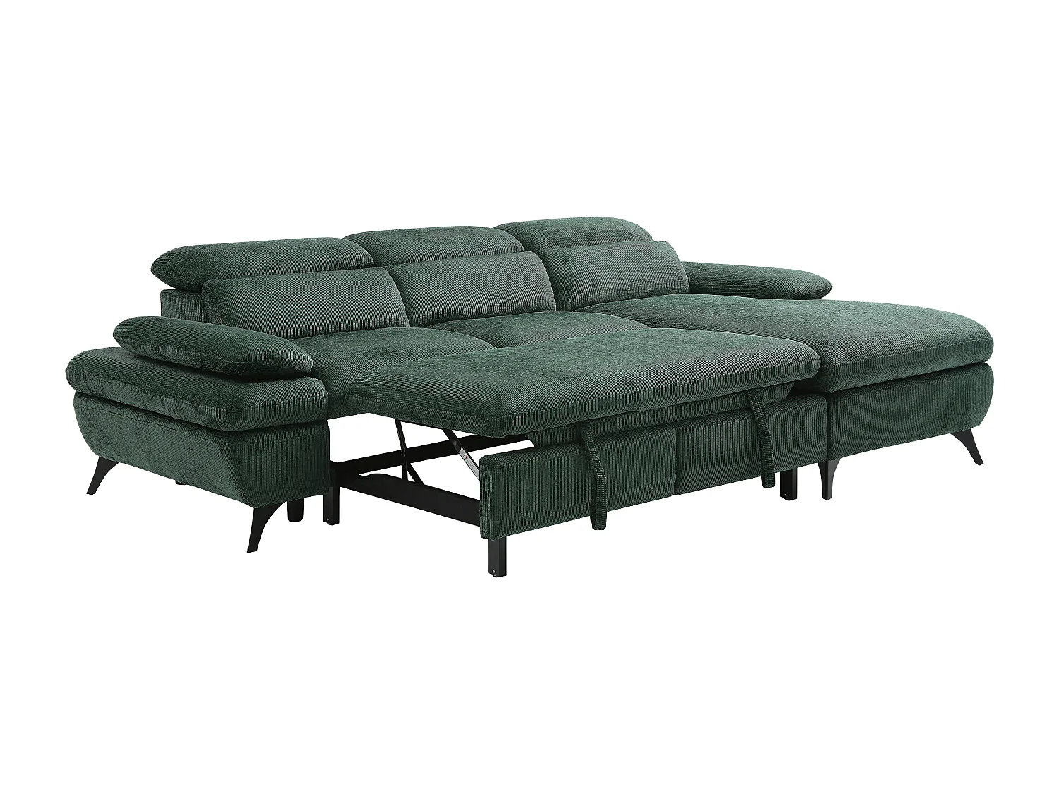 Canapé d'angle droit convertible en tissu texturé vert SURDELI