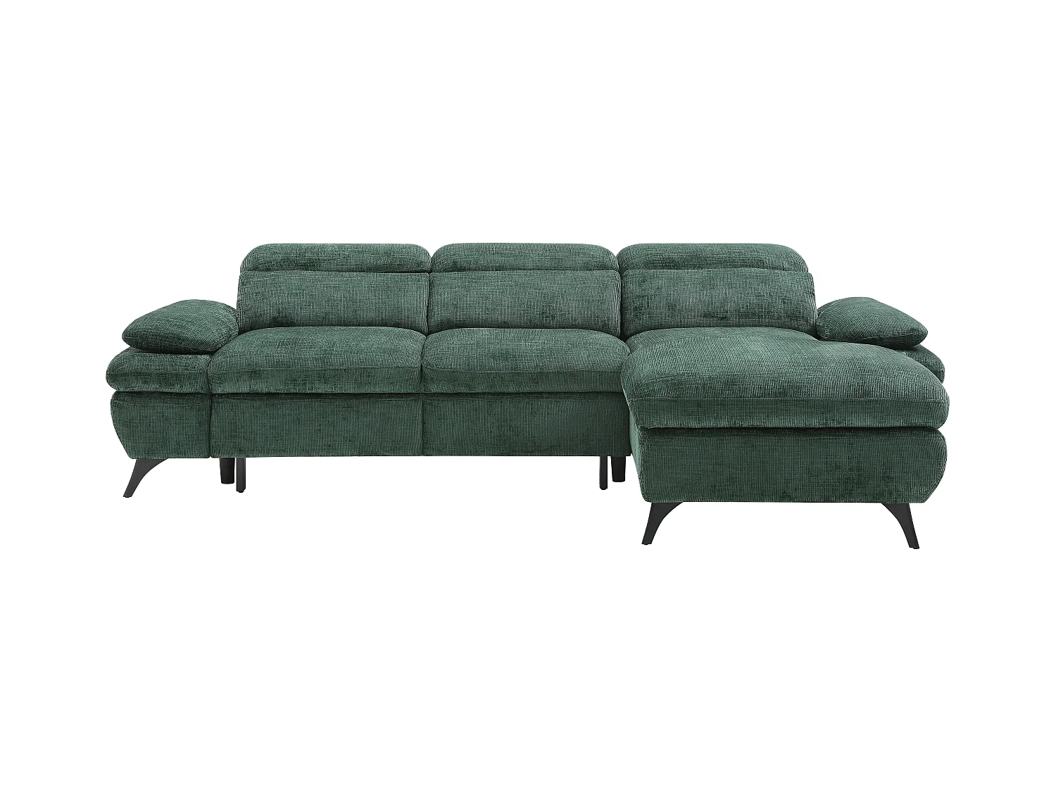 Højrevendt sovesofa i textureret stof med grøn opbevaringsskuffe MORAVA