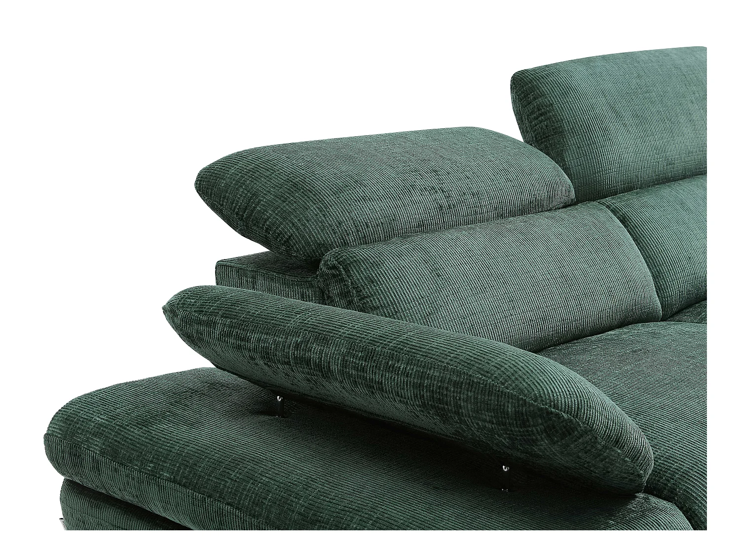 Højrevendt sovesofa i textureret stof med grøn opbevaringsskuffe MORAVA