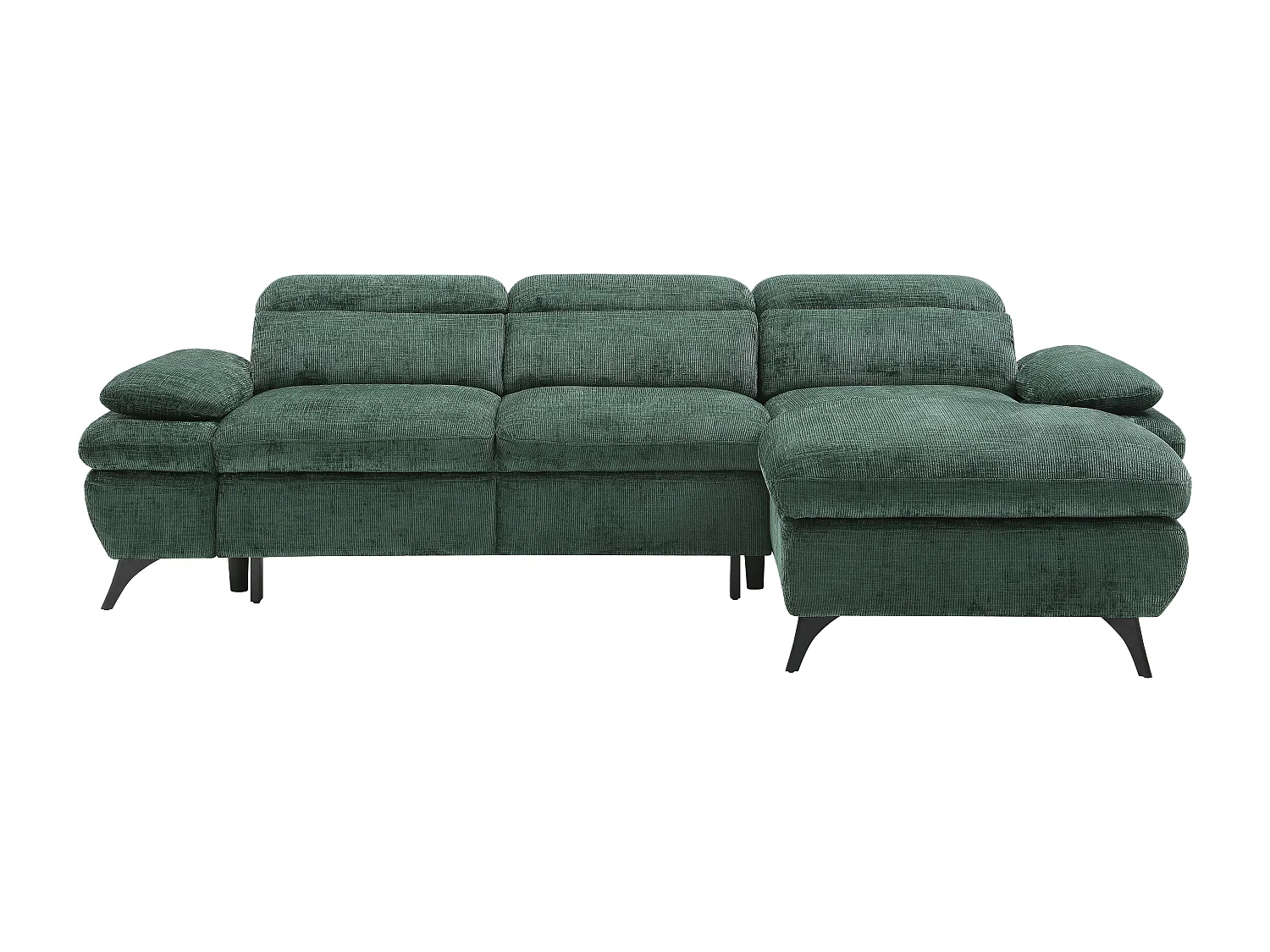 Høyre hjørnesofa som kan konverteres, i teksturert stoff med grønn oppbevaringsboks MORAVA