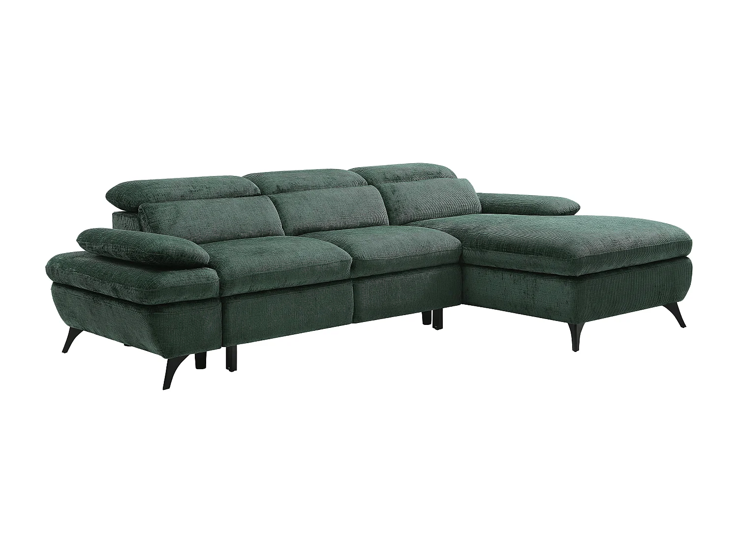 Høyre hjørnesofa som kan konverteres, i teksturert stoff med grønn oppbevaringsboks MORAVA