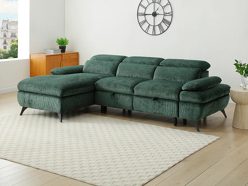 Ecksofa mit Schlaffunktion - Ecke links - Strukturstoff - Grün - SURDELI