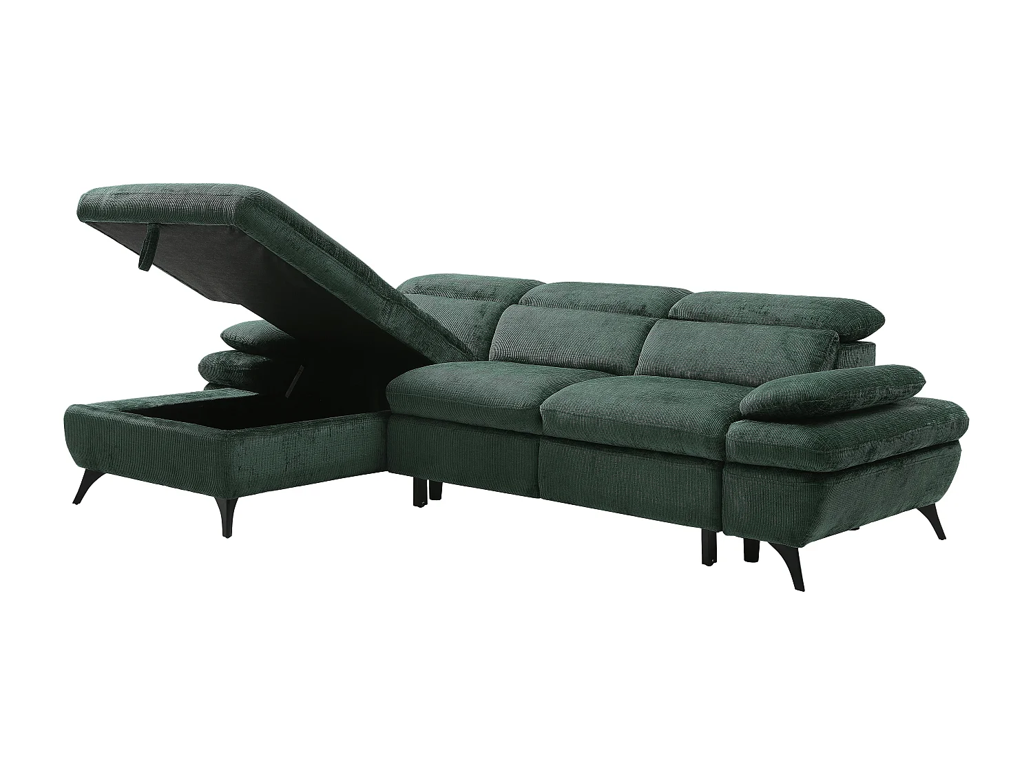 Canapé d'angle gauche convertible en tissu texturé vert SURDELI