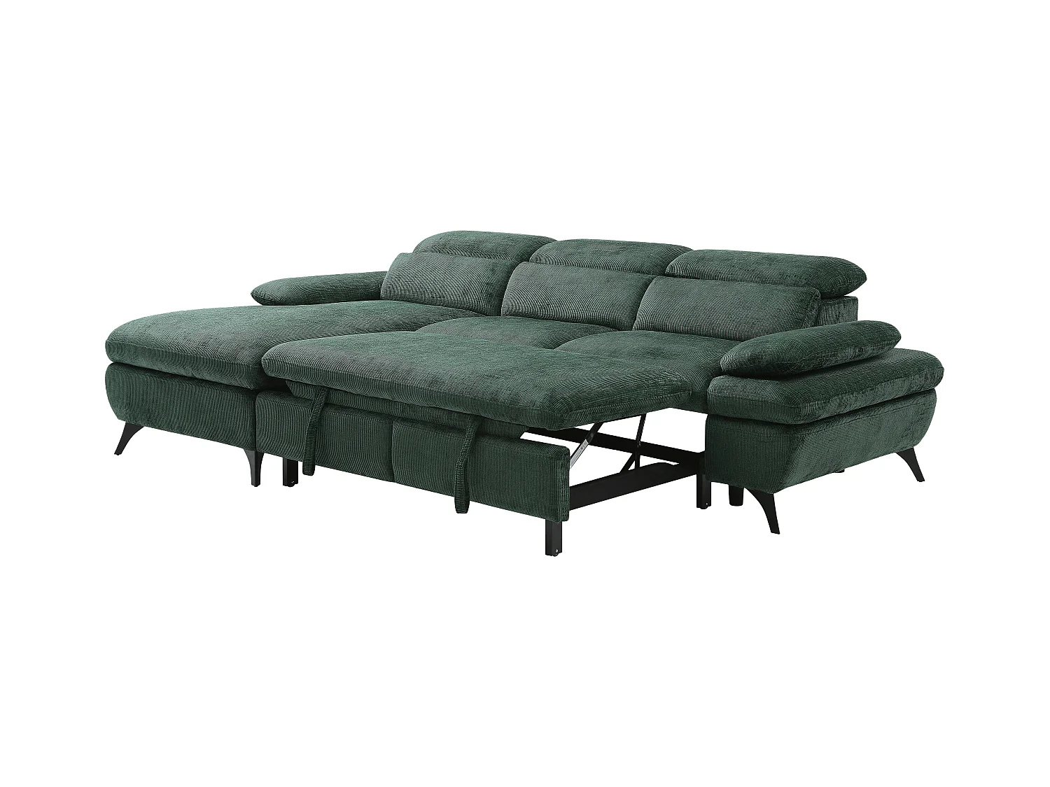 Canapé d'angle gauche convertible en tissu texturé vert SURDELI