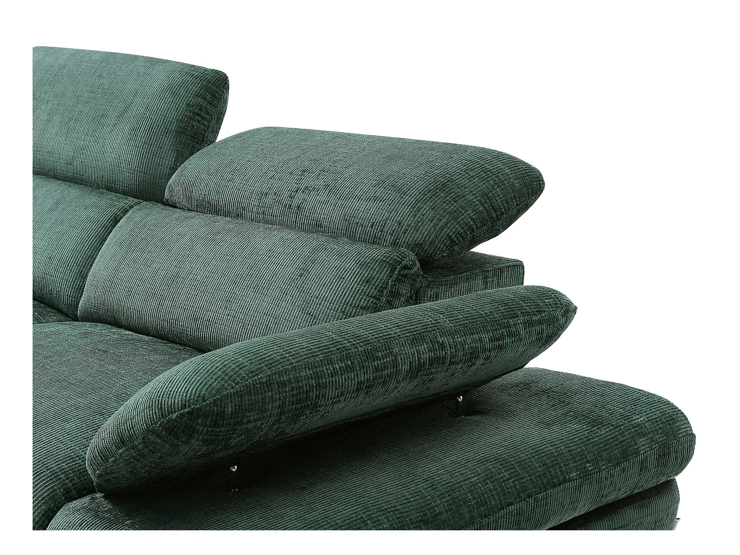 Venstre hjørnesofa med sovefunksjon i teksturert stoff med grønn oppbevaringskasse MORAVA