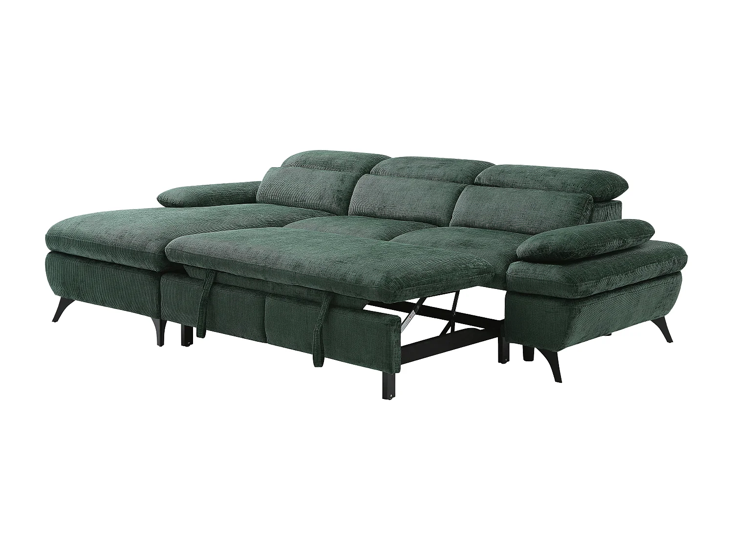 Venstre hjørnesofa, der kan konverteres, i tekstureret stof med grøn opbevaringsboks MORAVA