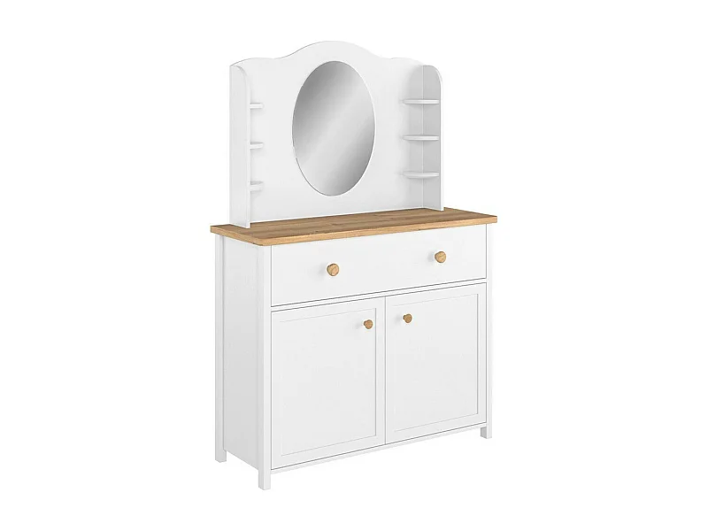 Coiffeuse Romelbo 117, Blanc|Chêne, Miroir, 171x110x42cm