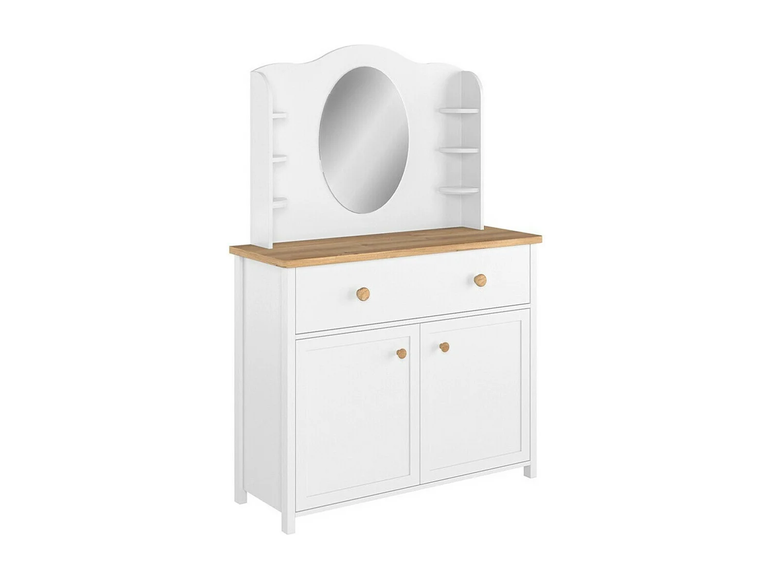 Coiffeuse Romelbo 117, Chêne|Blanc, Miroir, 171x110x42cm