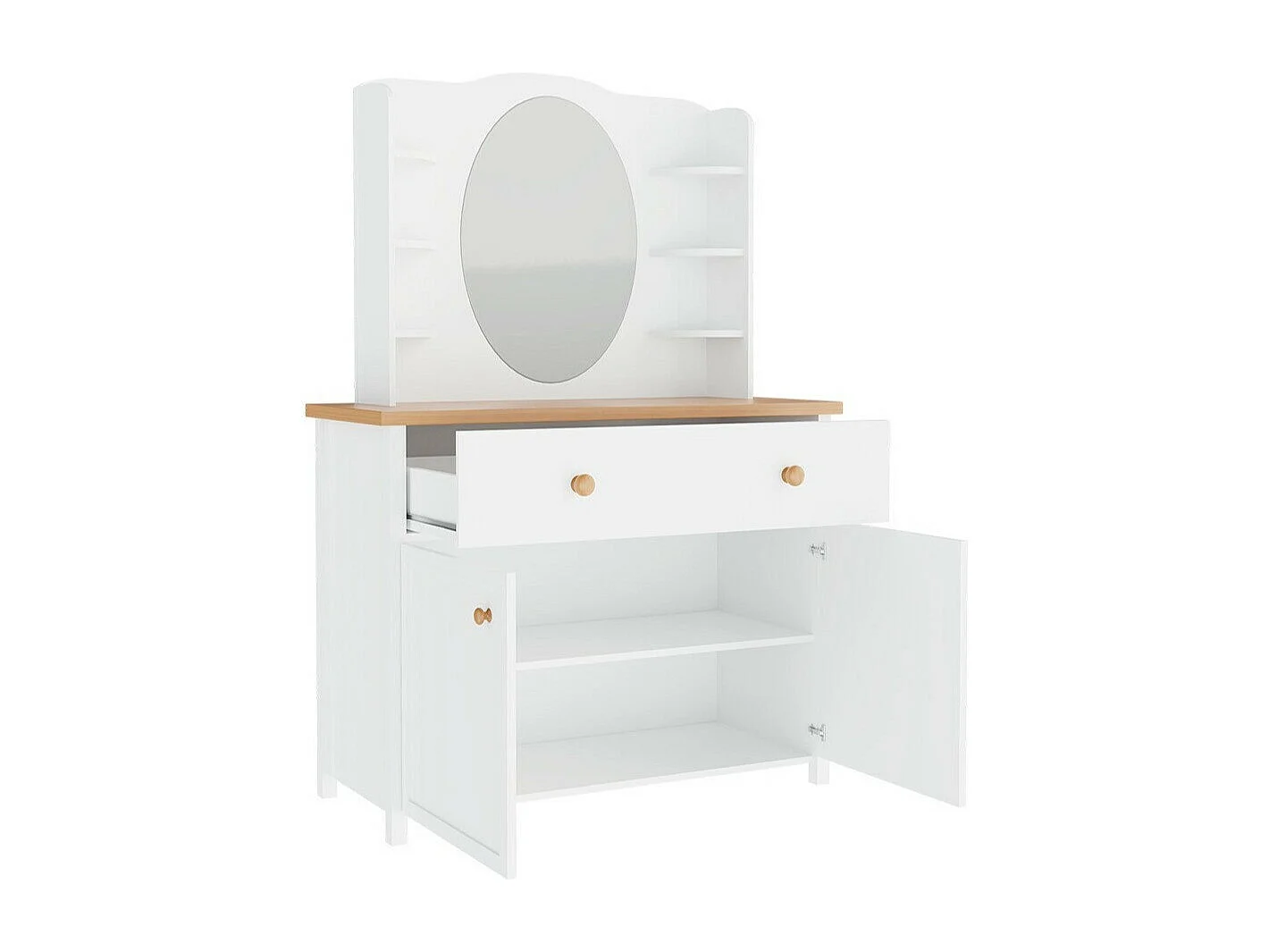 Coiffeuse Romelbo 117, Blanc|Chêne, Disponible, 171x110x42cm