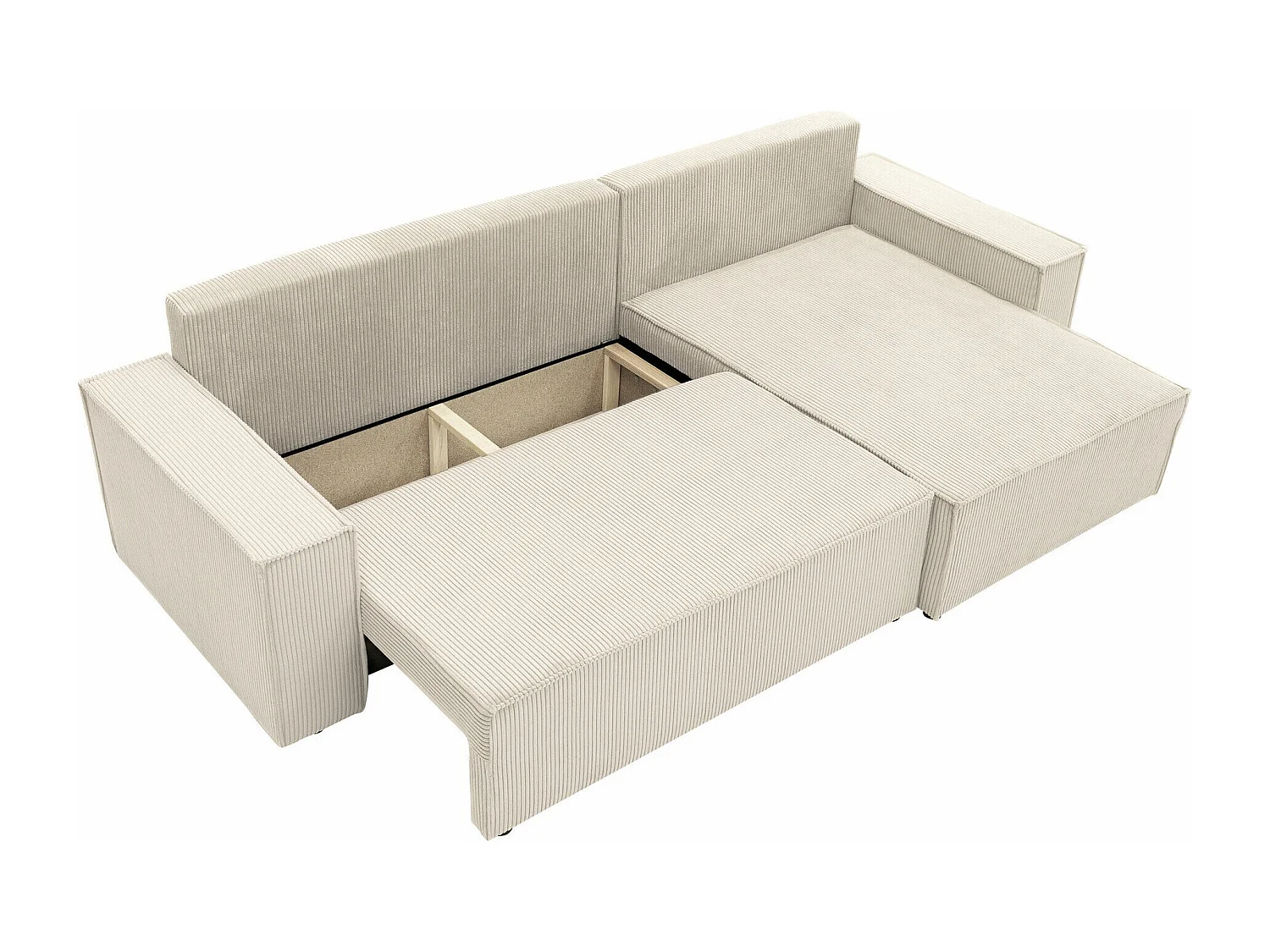 Canapé d'angle Shelton 107, Brun clair, Fonction de couchage, Boîte de literie, 272x145cm