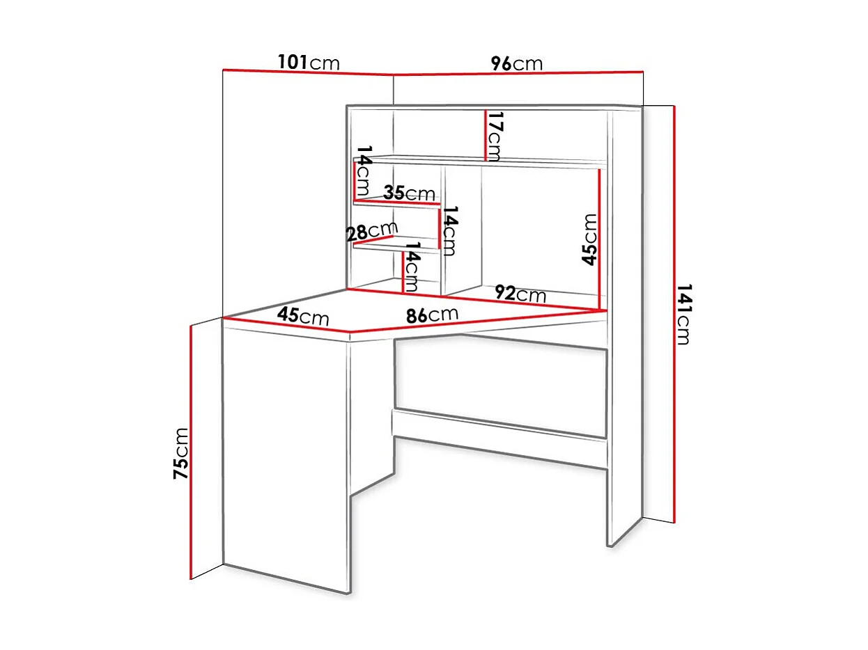Bureau d'angle Bedford 101, Angulaire, 75x101x96cm, Blanc