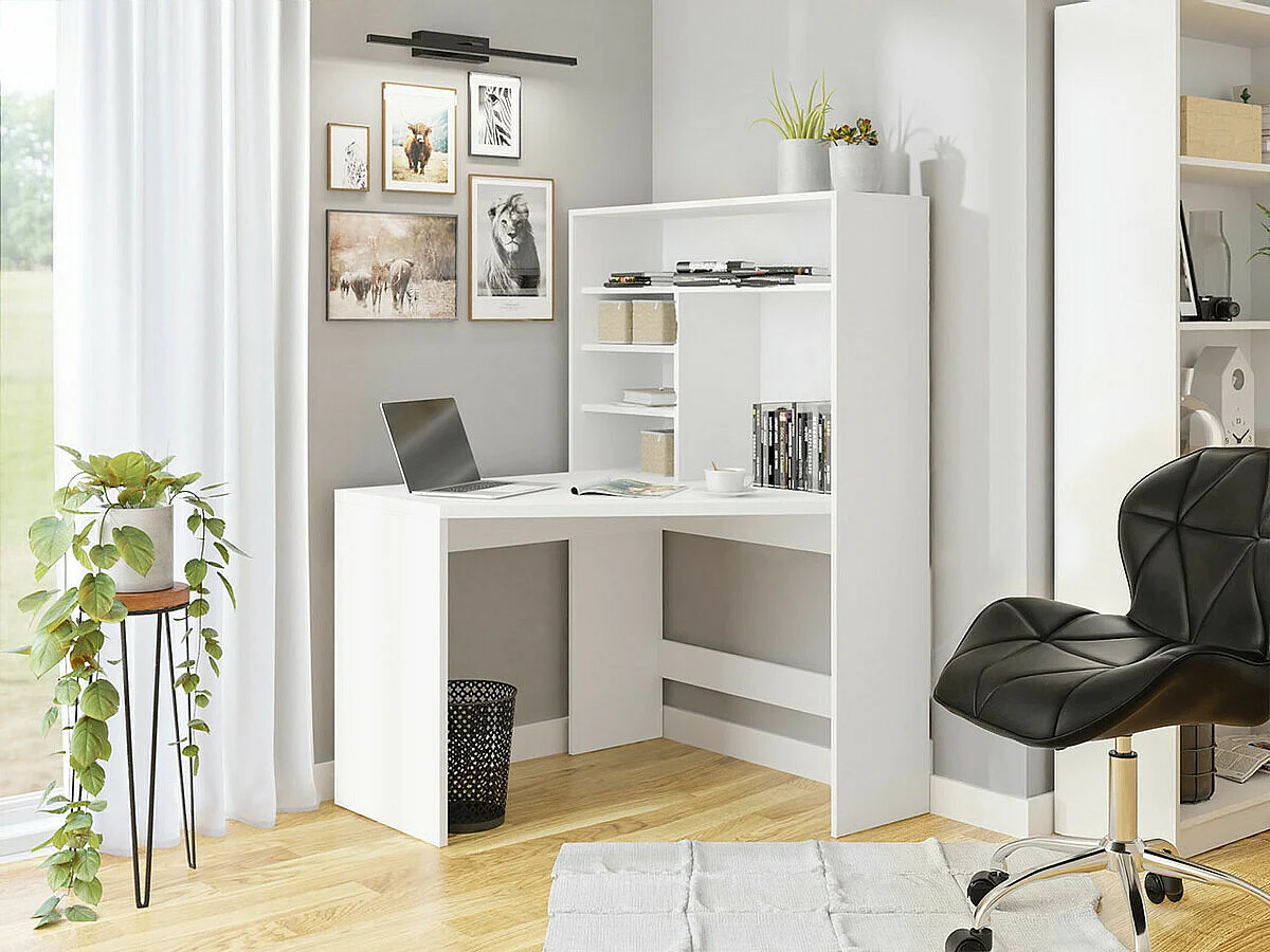 Bureau d'angle Bedford 101, Angulaire, 75x101x96cm, Blanc