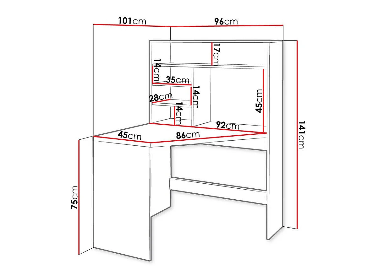 Bureau d'angle Bedford 101, Angulaire, 75x101x96cm, Blanc