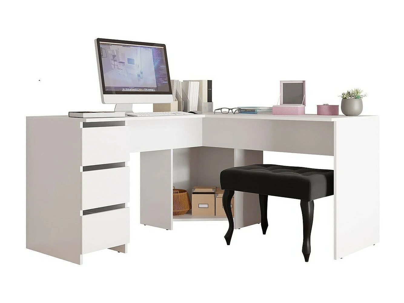 Mesa de ordenador esquinera Comfivo 391, Con cajones, Número de cajones: 3, 74x142x142cm