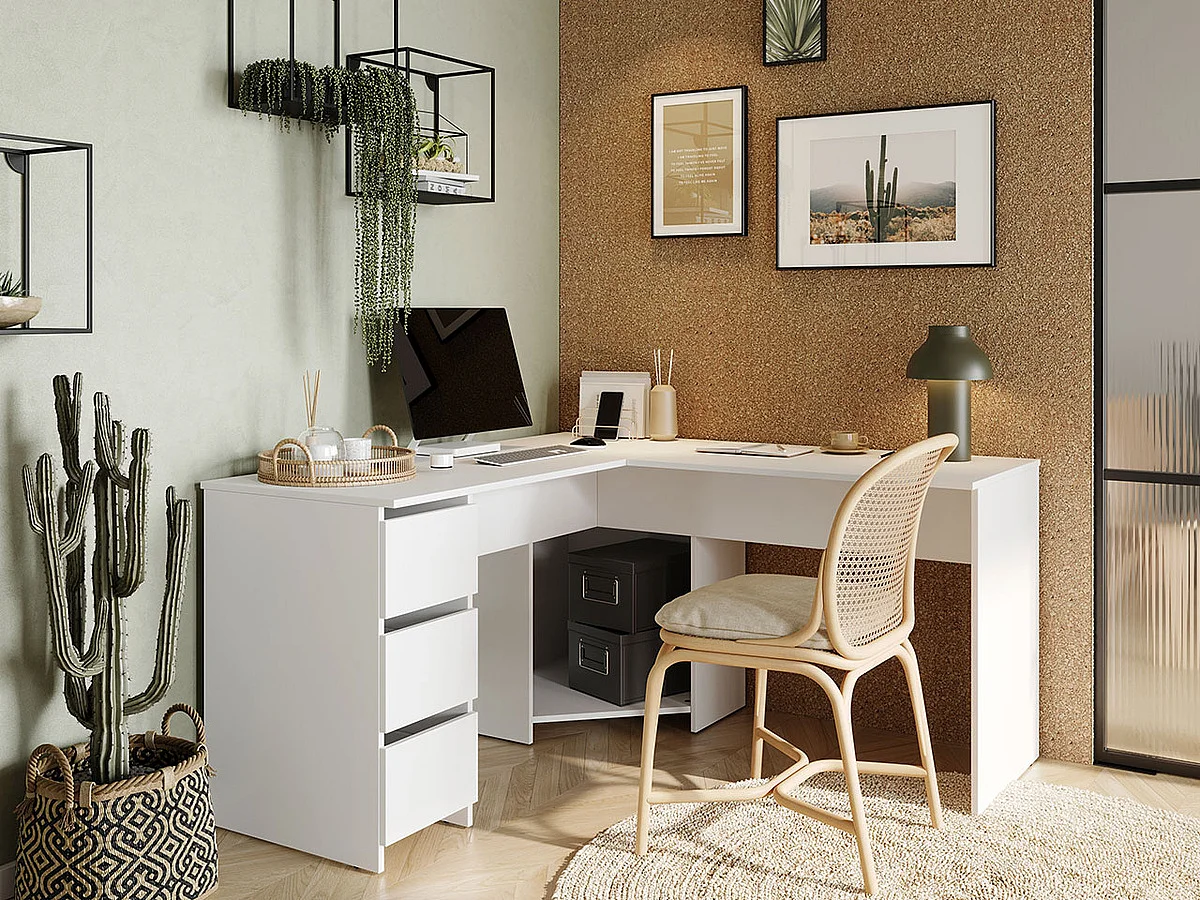 Bureau d'angle Comfivo 391, Avec tiroirs, Nombre de tiroirs: 3, 74x142x142cm, Blanc