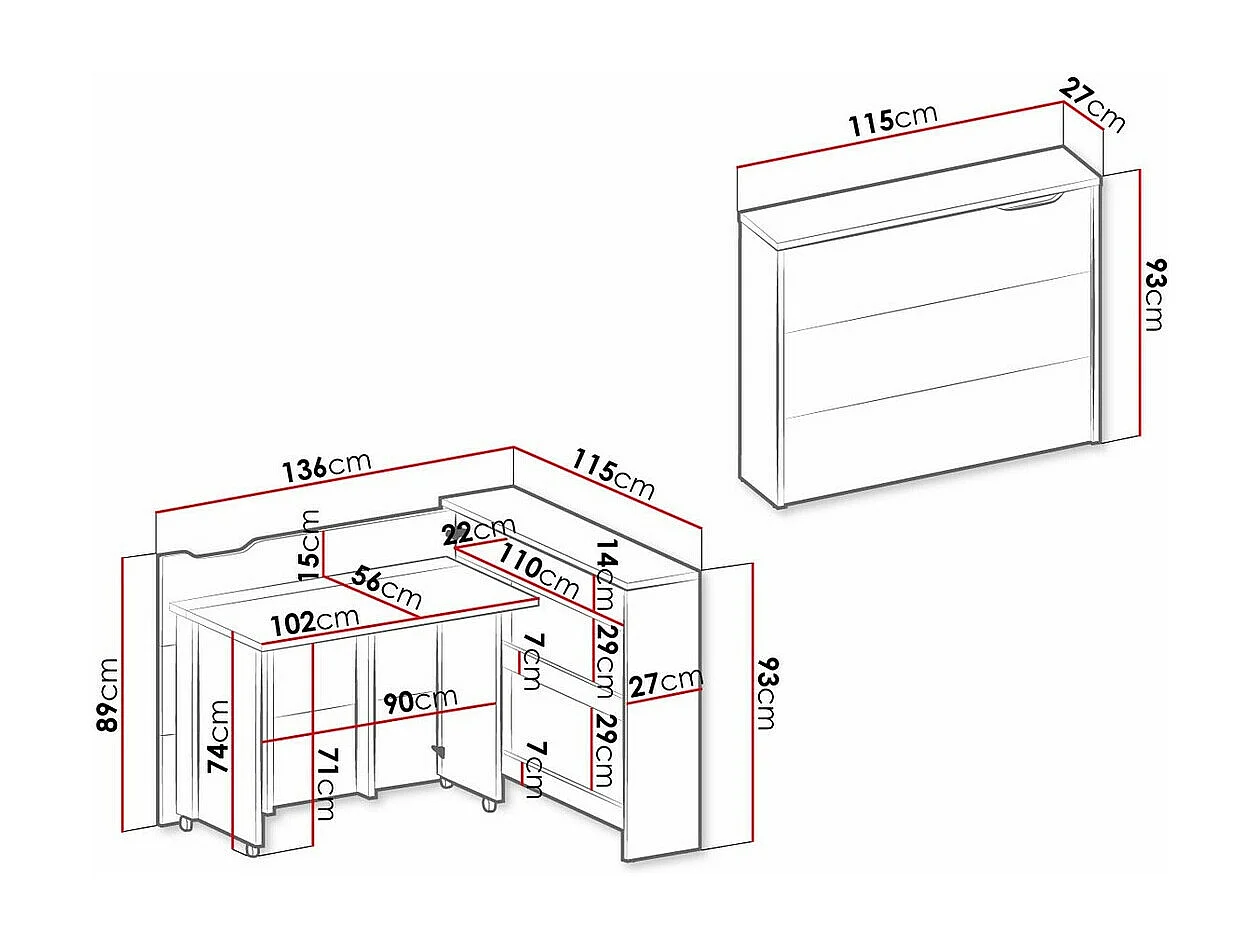 Bureau d'angle Concept Pro Lenart Levfere 158, Angulaire, 93x136x115cm, Gris