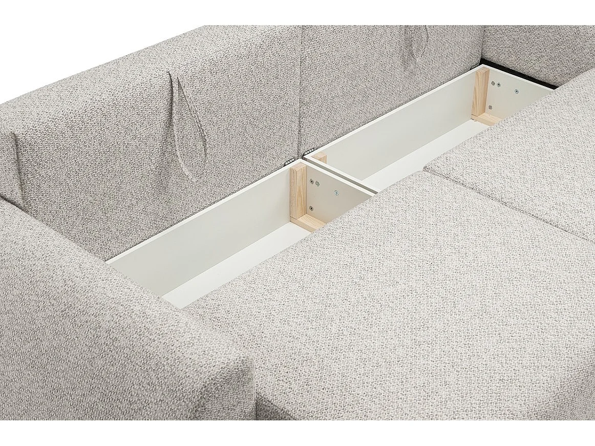Canapé-lit ALMI avec couchage 120x200 cm, coffre, tissu Excite Me, accoudoirs trapèze, style scandinave, 260x100x80 cm, beige