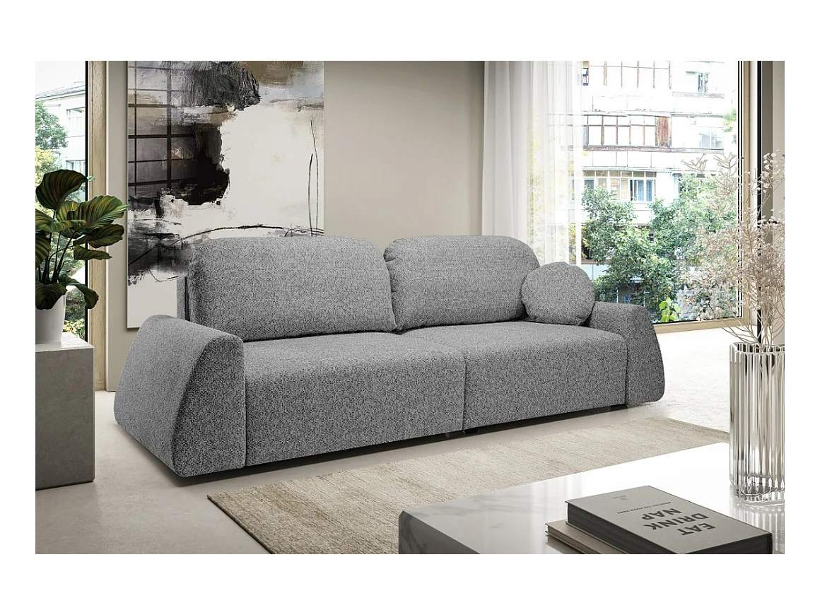 Canapé-lit ALMI avec couchage 120x200 cm, coffre, tissu Excite Me, accoudoirs trapèze, style scandinave, 260x100x80 cm, gris