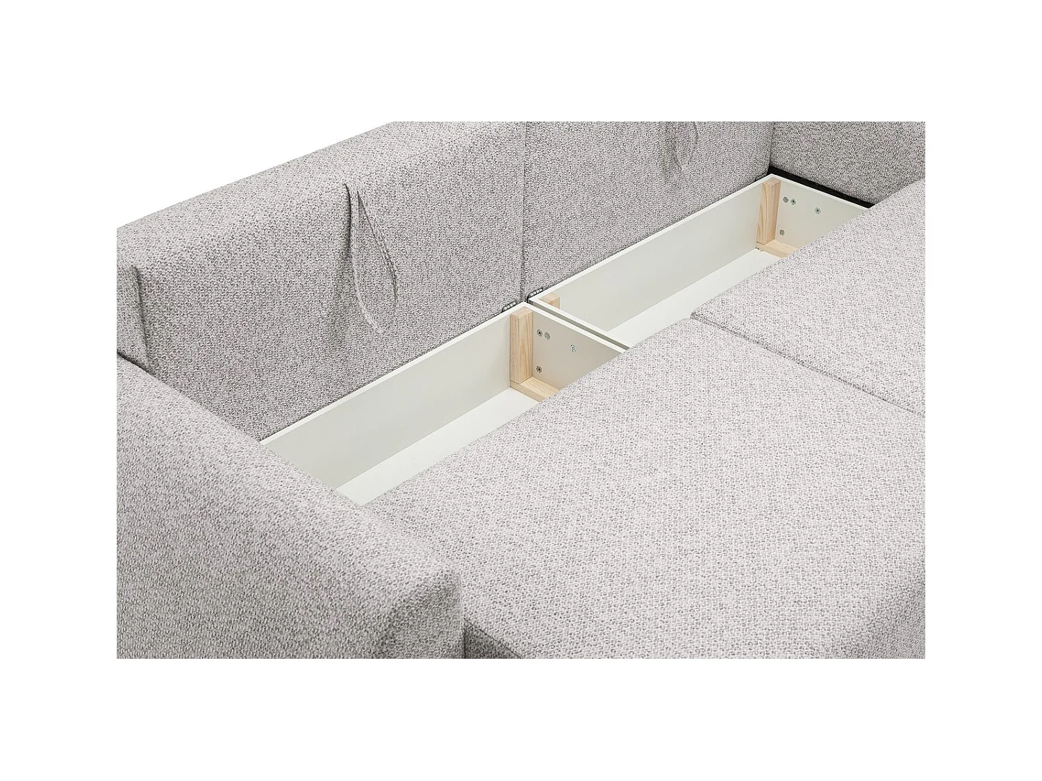 Canapé-lit ALMI avec couchage 120x200 cm, coffre, tissu Excite Me, accoudoirs trapèze, style scandinave, 260x100x80 cm, frêne