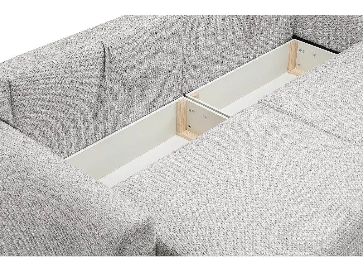 Canapé-lit ALMI avec couchage 120x200 cm, coffre, tissu Excite Me, accoudoirs trapèze, style scandinave, 260x100x80 cm, frêne