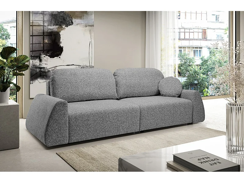 Nowoczesna rozkładana sofa ALMI z funkcją spania - 3-osobowa z funkcją spania, mechanizm DL, 2 poduszki oparciowe, 260x100x80 cm Szary