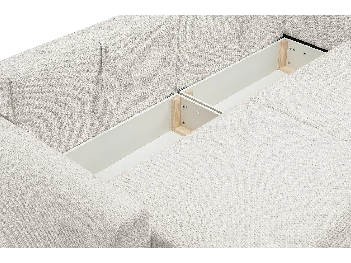 Canapé-lit ALMI avec couchage 120x200 cm, coffre, tissu Excite Me, accoudoirs trapèze, style scandinave, 260x100x80 cm, beige clair