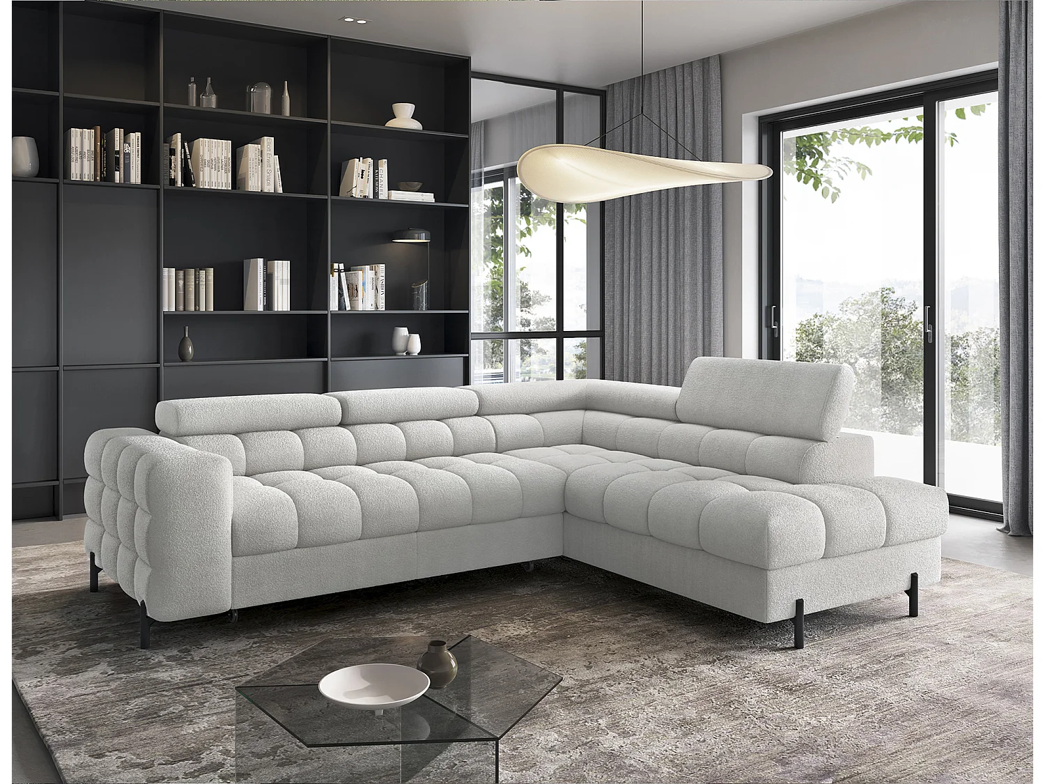 Canapé d'angle Latina R/revêtement tissu-Boulcé/Blanc