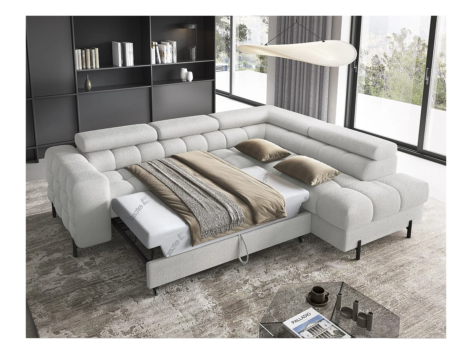 Canapé d'angle Latina R/revêtement tissu-Boulcé/Blanc