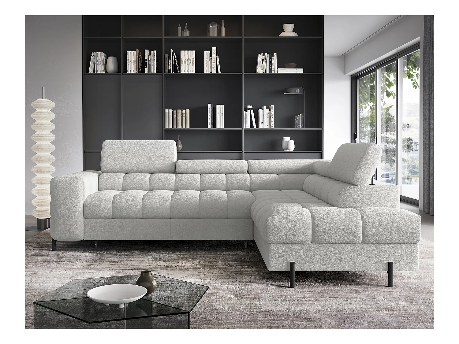 Canapé d'angle Latina R/revêtement tissu-Boulcé/Blanc